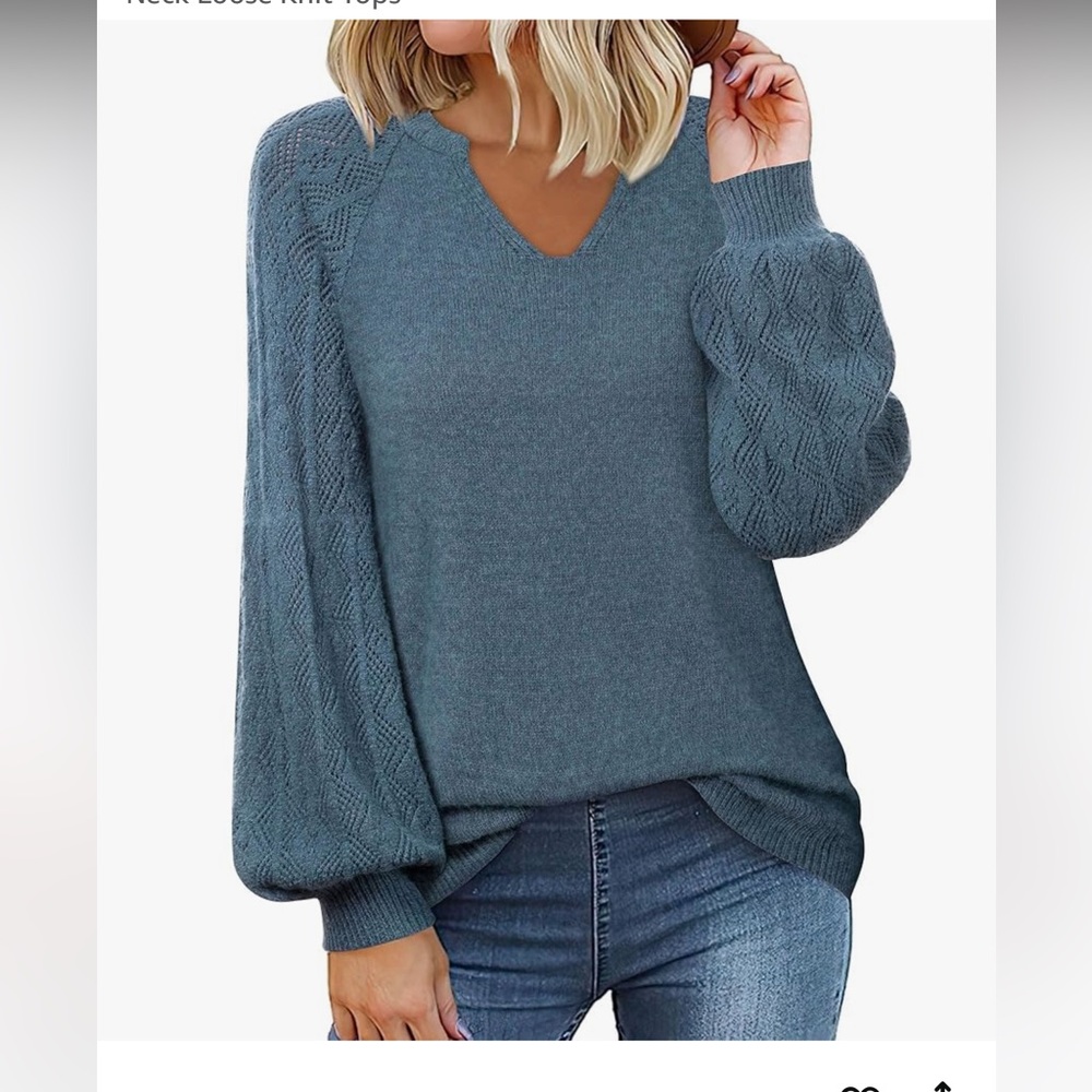 Women's Blue V-Neck Knit Sweater